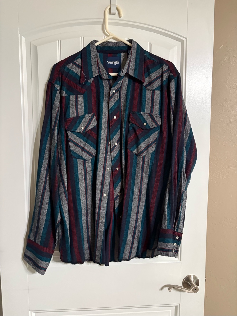 Wrangler Stripe Snap Western Shirt - Teal, Burgundy, Gray